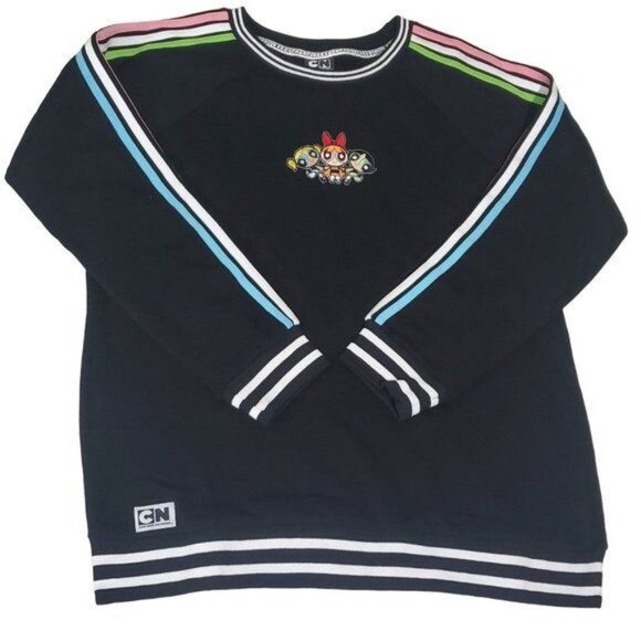 The Powerpuff Girls womens rainbow sweatshirt crewneck Long Sleeve Black Sz LG - Picture 3 of 15